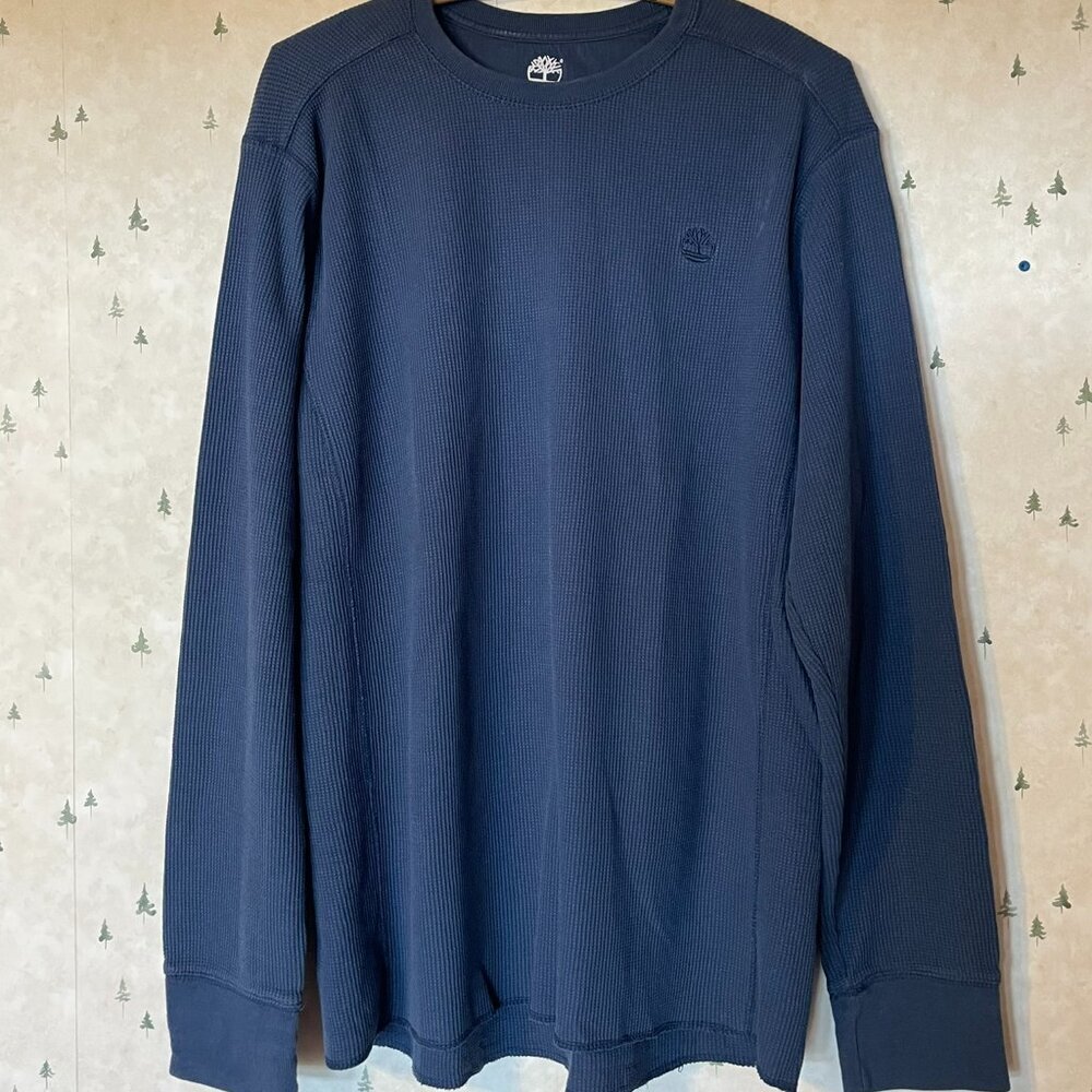 Timberland Navy Waffle Long Sleeve Shirt, Cuffed Sleeves